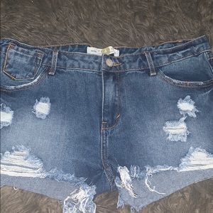 Distressed jean shorts